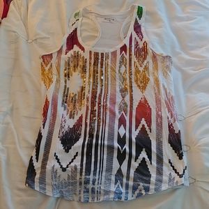 EXPRESS Tribal Print & Sequin Racerback Tank Top